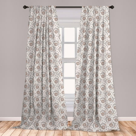 Astrology Curtains 2 Panels Set, Celestial Pattern with Moons Suns Faces Dots in Tribal Style Boho Form, Window Drapes for Living Room Bedroom, Orange Black Grey, by Ambesonne