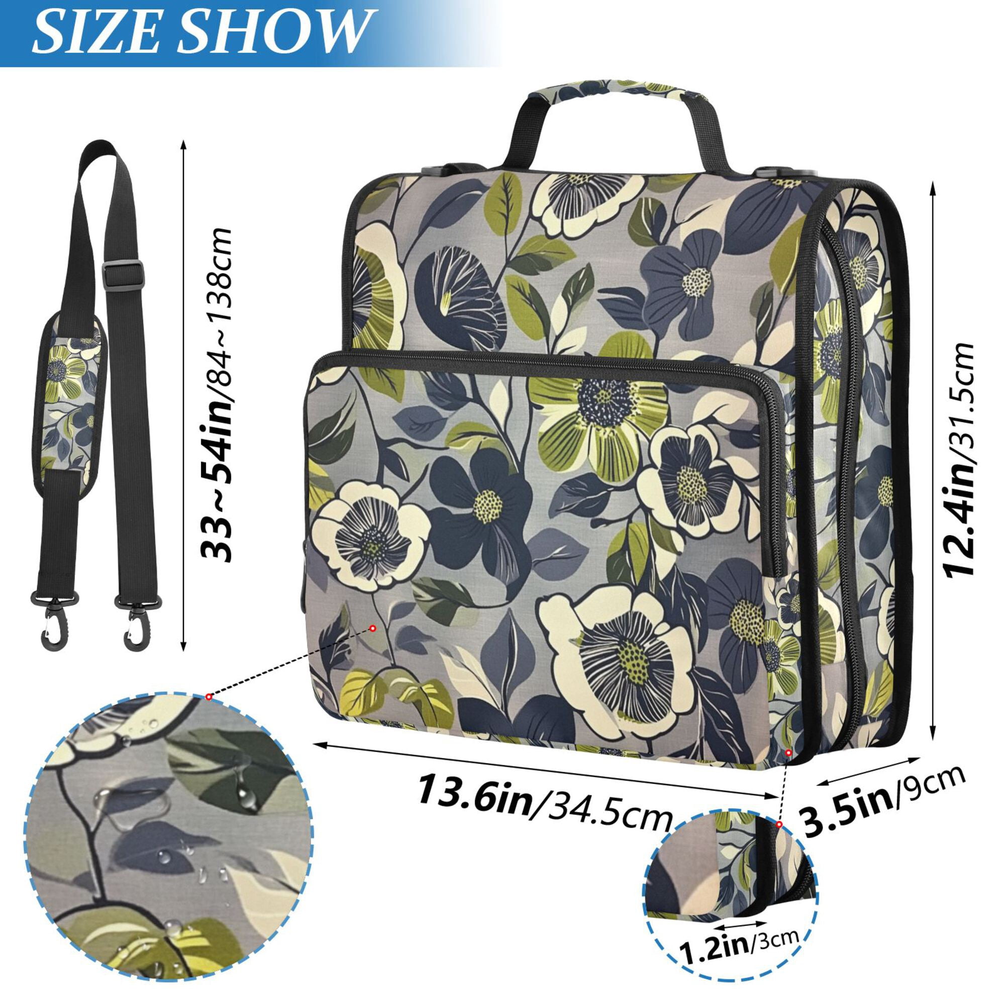 FORMRS Zipper Binder with Shoulder Strap 2-inch Ring 500 Sheet Capacity File Bag, Green Floral