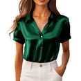 thumbnail image 3 of Taqqpue Women Silk Satin Tops Short Sleeve Blouse V Neck Shirts Business Casual Outfits S-2XL, 3 of 9