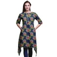 thumbnail image 1 of Bimba Blue Leaves & Peony Floral Printed Asymmetrical Kurti Tops For Women Indian Summer Dress Tunic Small, 1 of 6