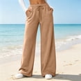 thumbnail image 2 of Women's Wide Leg Pants High Waisted Drawstring Elastic Waist Loose Fit Solid Color Palazzo Lounge Trousers with Pockets, 2 of 5