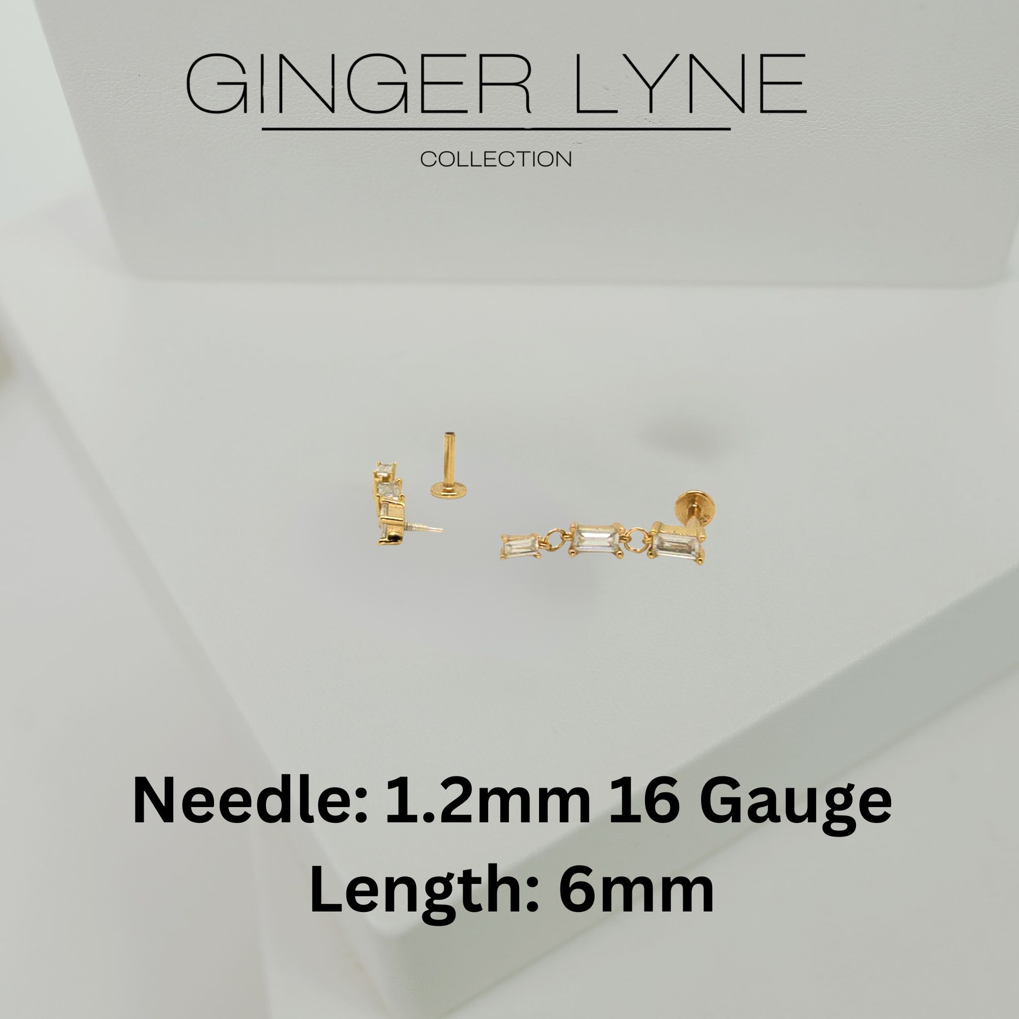 Dangle Flat Back Earrings for Cartilage Helix Tragus Upper Lobe Gold Plated Sterling Silver 1 pair by Ginger Lyne