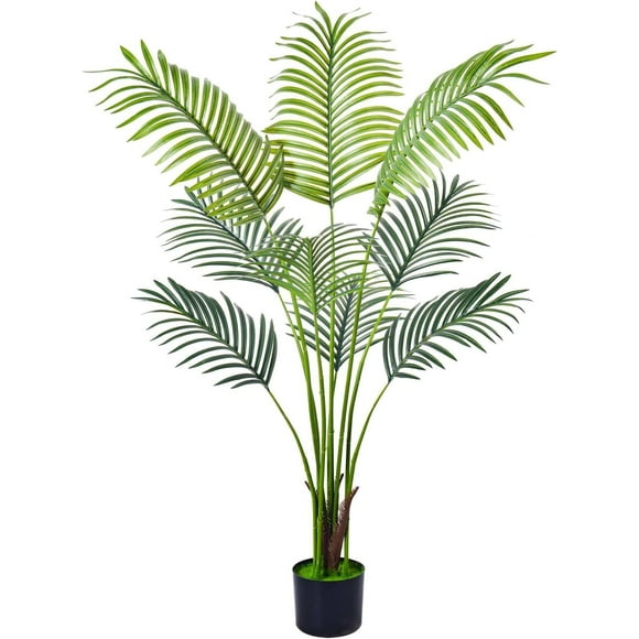 Artificial Palm Tree Plant, Green Leaves in Pot, 4 FT Tall,Faux Tropical Palm Tree for Home Office Indoor Outdoor Modern Decoration