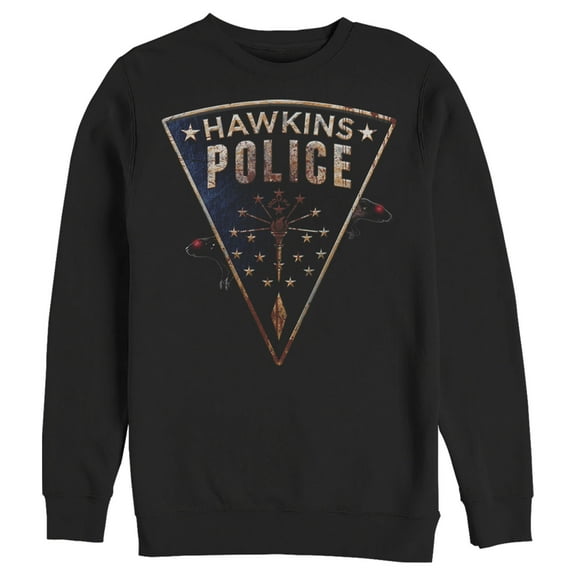 Netflix Men's Stranger Things Hawkins Police Rat Crest Sweatshirt Black Small