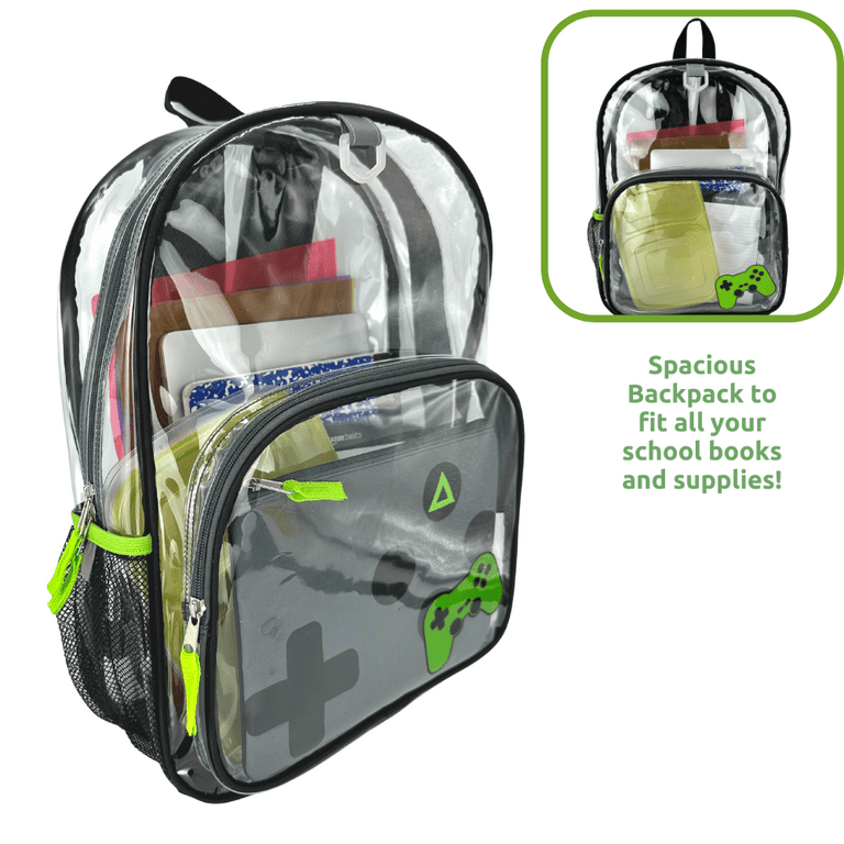 RALME Boys Clear Backpack Gaming Clear Bag with Pencil Pouch School and Safety Compliant 16 inch