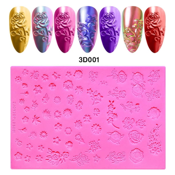 Plantilla de Estampado para Uñas en 3D con Relieve, Material de Silicona Mejorada, Modelo 01 y 02 Opcional, Incluye Diseños Únicos para Manicura Profesional, Peso Aprox. 55g, Tamaño 16.5 x 11.5 x 1cm.