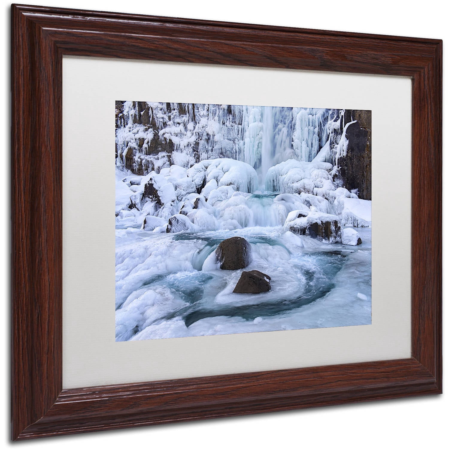 Trademark Fine Art "Frosty Falls" Canvas Art by Michael Blanchette Photography White Matte, Wood Frame