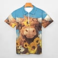 thumbnail image 3 of Highland Cow with Sunflowers Men Zipper T-shirt Summer Casual Short Sleeve T-shirt Top, 3 of 7