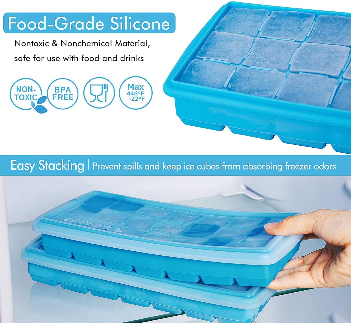  Glacio Small Ice Cube Silicone Trays with Lids - BPA-Free,  Flexible Ice Molds for Cocktails and Beverages - Set of 2: Home & Kitchen