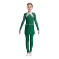 thumbnail image 1 of dPois Combinaison de Danse Intégrale pour Filles avec Strass Manches Longues Patinage Extensible Vert 8, 1 of 5