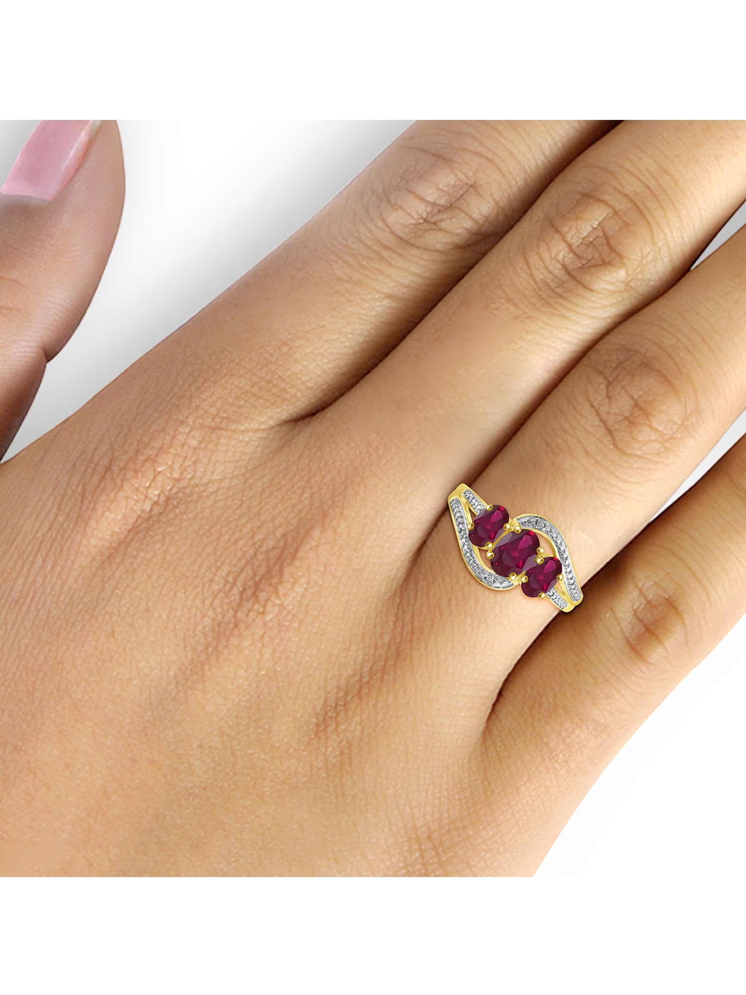 JewelersClub Ruby Ring Birthstone Jewelry – 1.75 Carat Ruby 14K Gold Plated Silver Ring Jewelry with White Diamond Accent – Gemstone Rings with Hypoallergenic 14K Gold Plated Silver Band