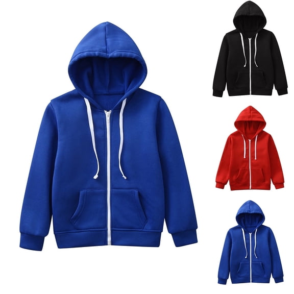 Kids Zip Up Hoodie Full Zipper Long Sleeve Solid Sweatshirt Jacket (Dark Blue 6-7 Years)