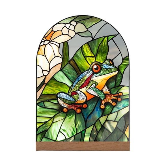 2D Acrylic Frog Decor With Stained Glass Design Desktop Forest Accent For Tabletop Display And Nature-Inspired Home Decoration
