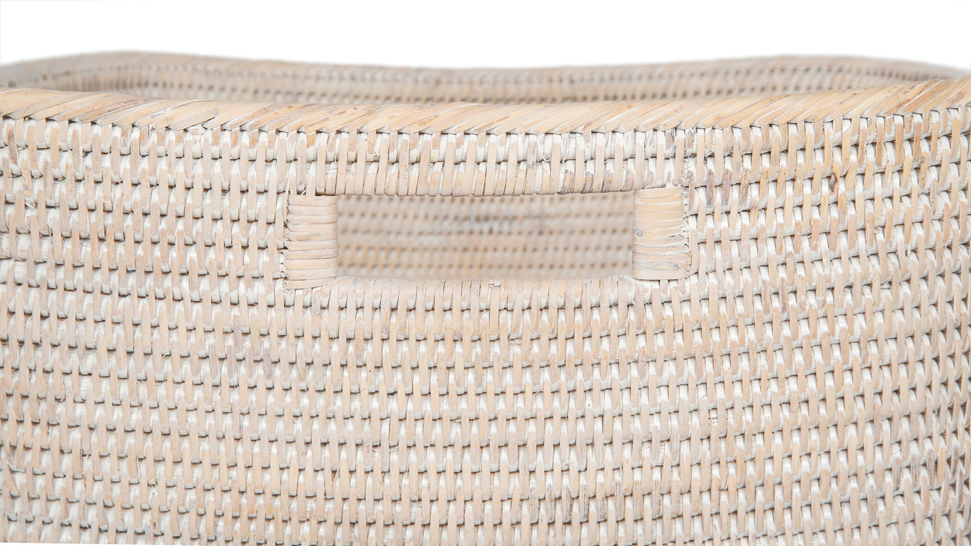 Kouboo La Jolla Oblong Storage Basket, Large, Wicker Basket, Decorative Storage, Rattan, Clear Lacquer Finish, White Wash