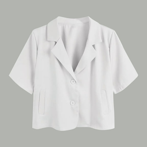 Chbgutlmr Button down Shirts for Women Short Sleeve Turn down Collar Crop Tops with Pockets Casual Summer Trendy Tops