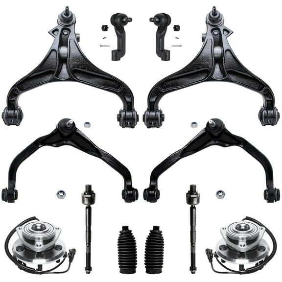 Detroit Axle - 12pc Front End Suspension Kit for 2007-2011 Dodge Nitro 2008-2012 Jeep Liberty 4 Upper & Lower Control Arms 2 Wheel Bearing Hubs 4 Tie Rods 2 Boots 2009 2010 Replacement