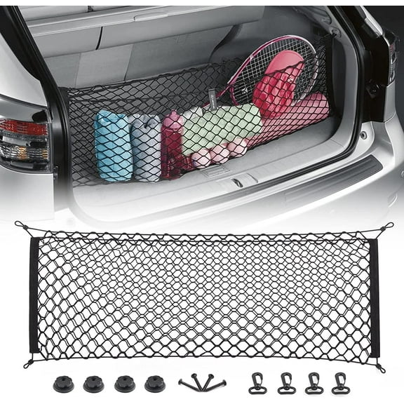 Walbest 2-Layer Heavy Duty Cargo Net, 43 x 20 Inch Universal Truck Bed Net with Hooks, Adjustable Elastic Storage Organizer Mesh Net Compatible for Pickup Truck SUV, Black