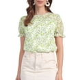 thumbnail image 1 of INSPIRAR CHIC Blusas de Chifón para Mujeres con Mangas Cortas, Con Volantes, Florales, para Trabajo y Oficina, Talla M, Verde Claro, 1 of 6