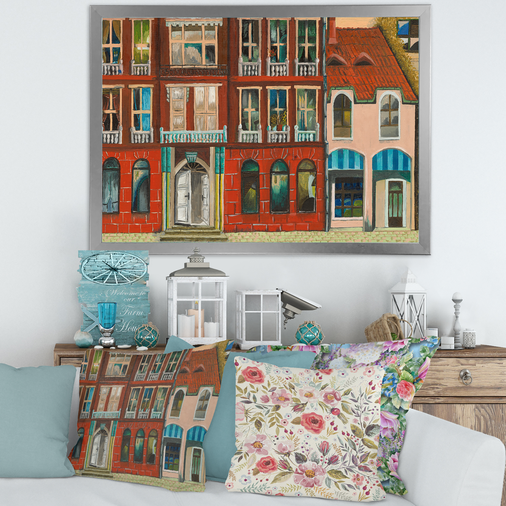 Designart 'Vintage Red Facade of Shop In Paris I' French Country Framed Art Print