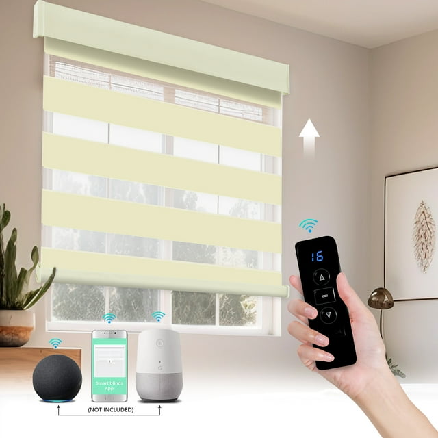 MING CHEN Motorized Zebra Roller Shades with Remote, Alexa Smart Electric Remote Control Blinds