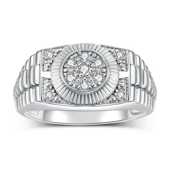 RYLOS 14K White Gold Designer Men's Ring, featuring a stunning 0.25 Carats of Diamonds Size 6