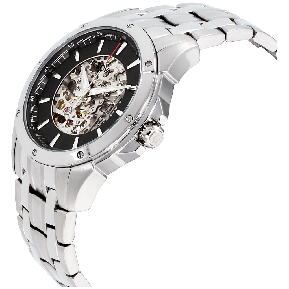 96A170 Men's Black and Silver Skeleton Dial Steel Bracelet