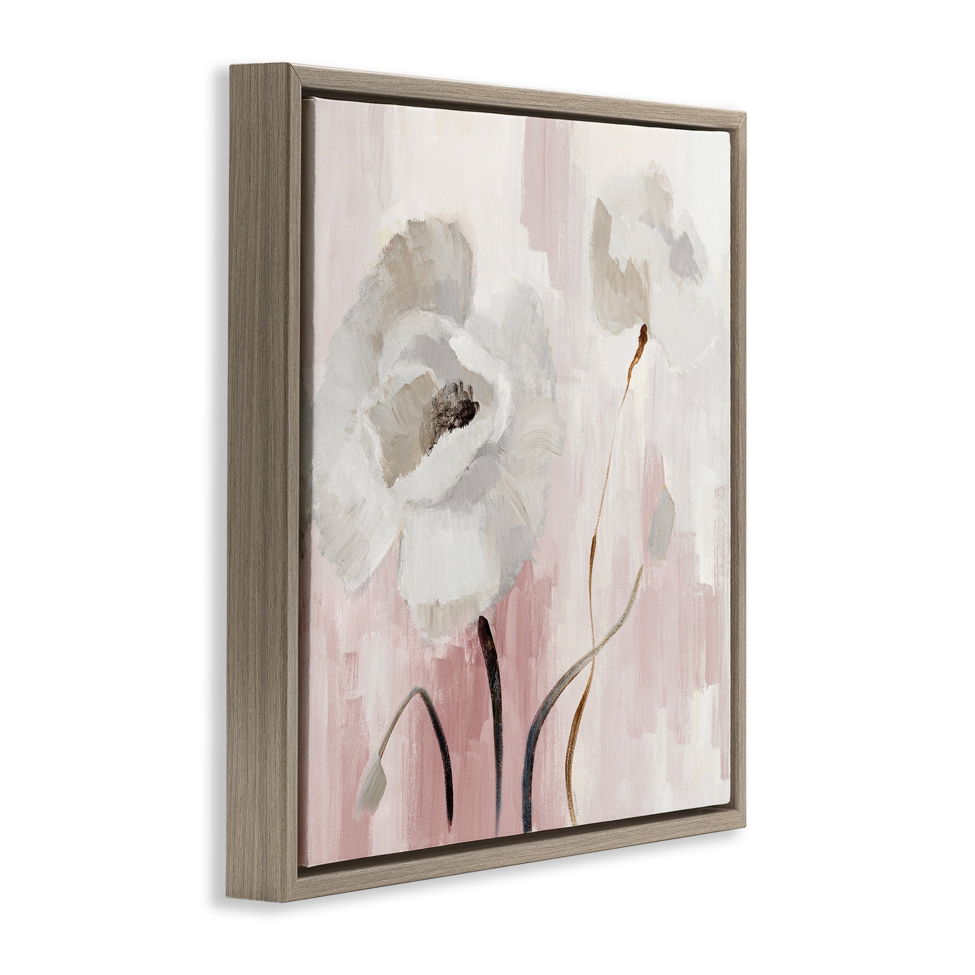Stupell Industries Abstract White Blossoms Botanical & Floral Painting Brown Floater Framed Canvas Art Print Wall Art, 18 x 18