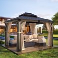 thumbnail image 2 of COSIEST 10' x 12' Cedar Wood Hardtop Gazebo, Galvanized Steel Double Roof, Netting & Curtains, Gray, 2 of 8