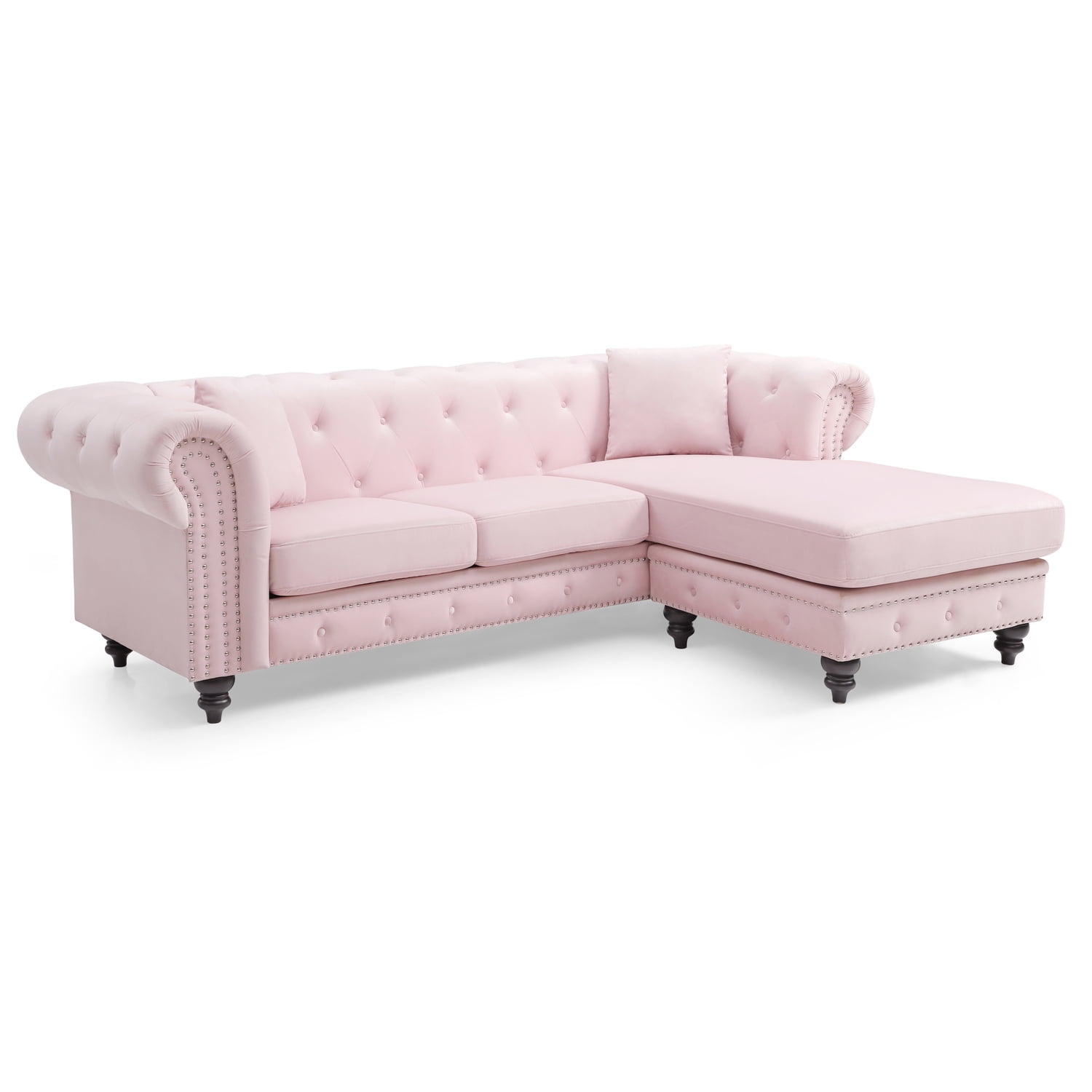 Glory Furniture Nola Velvet Sofa Chaise in Pink