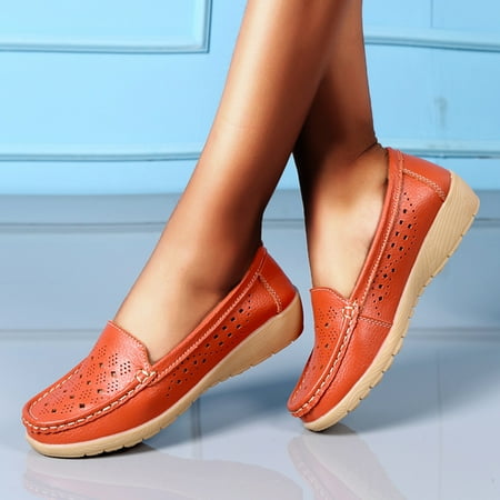 

〖Yilirongyumm〗 Orange 38 Sandals Women Slip On Women Comfort Walking Flat Loafers Hollow Out Casual Shoes Driving Loafers Walking Shoes For Women