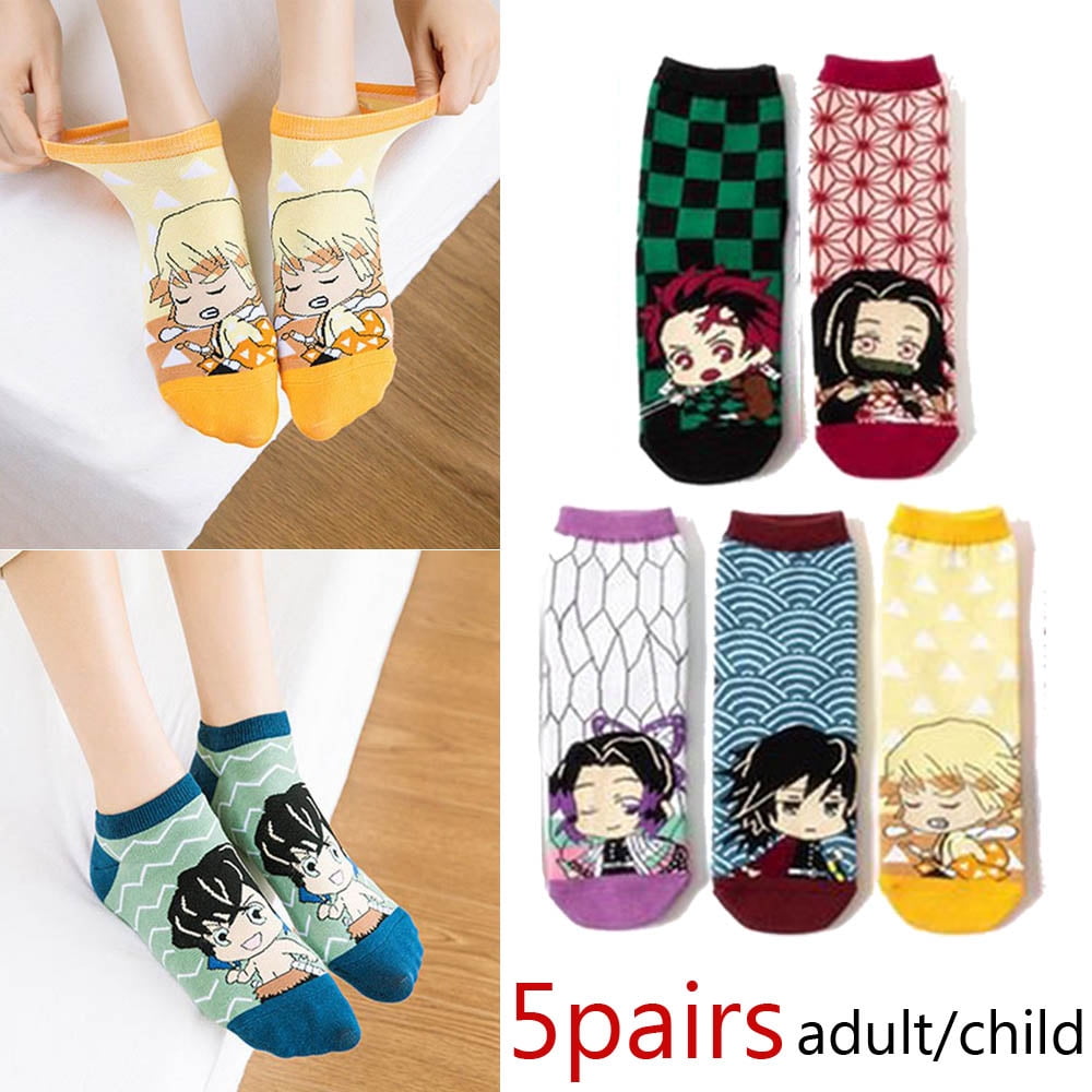 5 Pairs Anime Demon Slayer Socks Cute Patterned Characters Socks for Adult, Kid,fans
