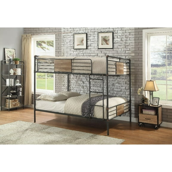 Brantley's Double Queen Bunk Bed in Sandy Black & Dark Bronze Finish, Offering 37" Rail Clearance & 6" Top Mattress Height