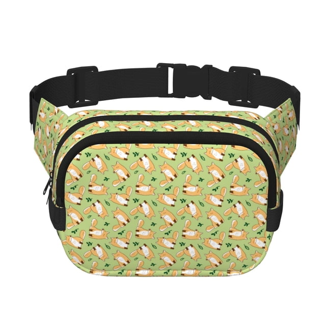 Fotbe Cartoon Fox 2 Cangurera Cuadrada con Estampado de Doble Capa, Bolsa de Cintura Ajustable Mini para Hombres y Mujeres