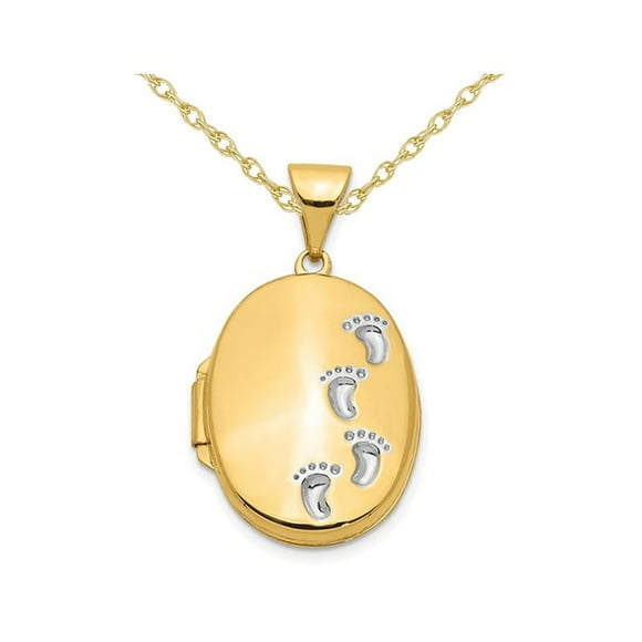 Footprints Locket Pendant Necklace in 14K Yellow Gold with Chain