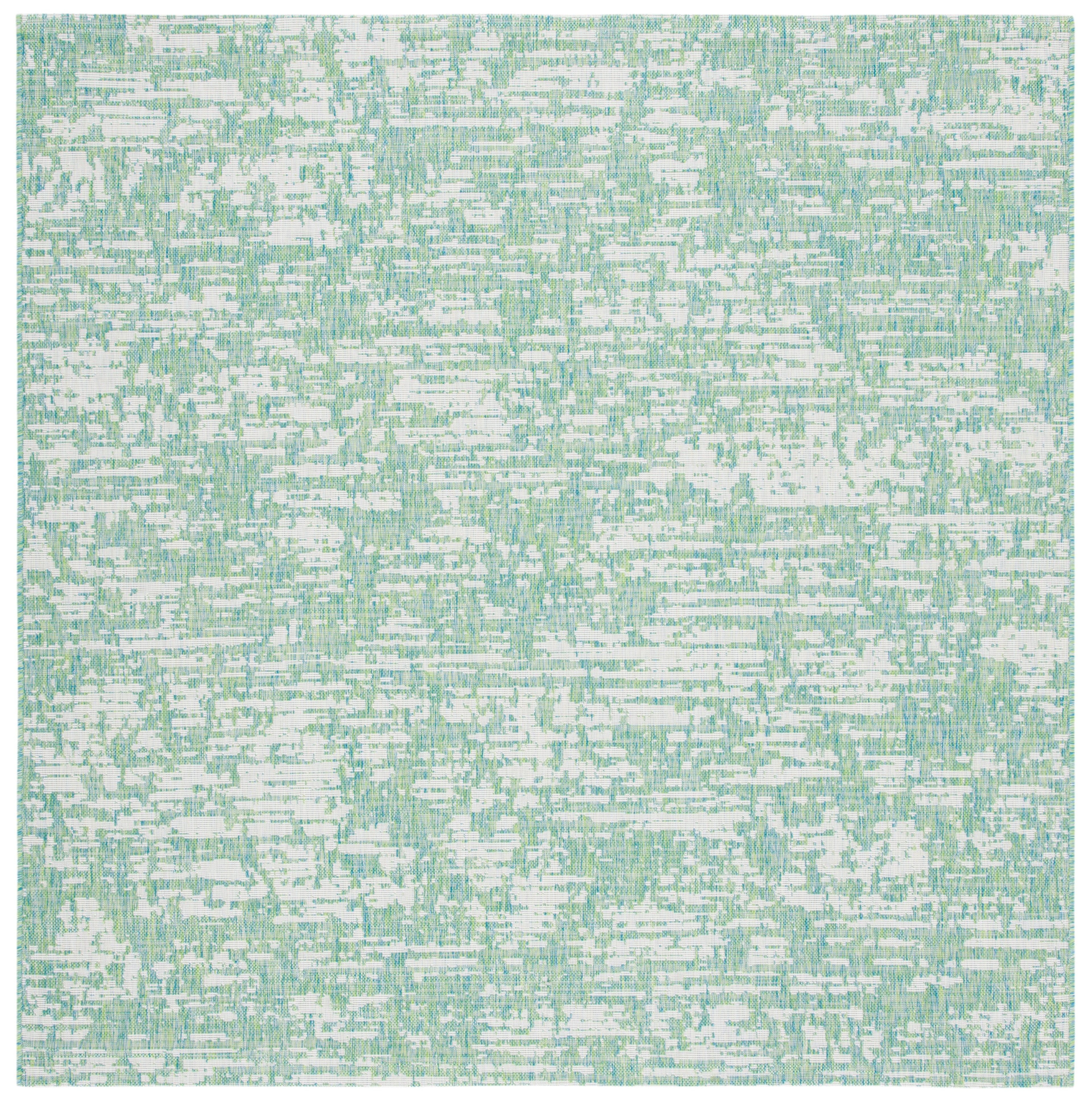 SAFAVIEH Courtyard Isolde Abstract Indoor/Outdoor Area Rug, Green Blue/Ivory, 6'7" x 6'7" Square