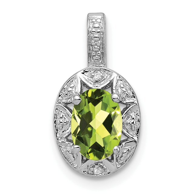 925 Sterling Silver Diamond Peridot Necklace Charm Pendant Birthstone August