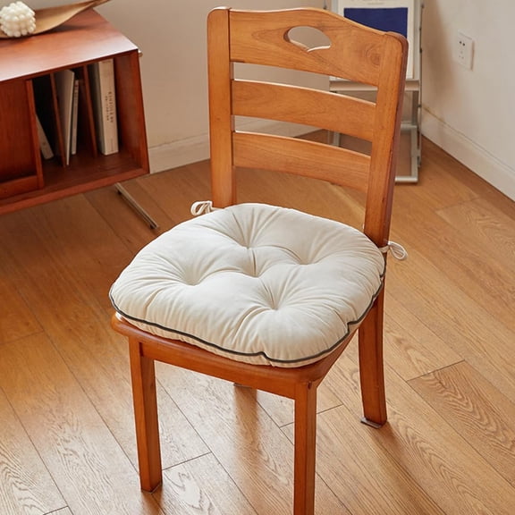 Nvzi-a Cushion Soft Velvet Chair Cushion with Ties, Solid Color for Kitchen Office(White,19"x18")