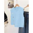 thumbnail image 3 of 1pc Solid Color Cropped Round Neck Asymmetrical Button Design Fashion Layering Sleeveless Knit Vest Tank Top Summer, Effortless Style, 3 of 9