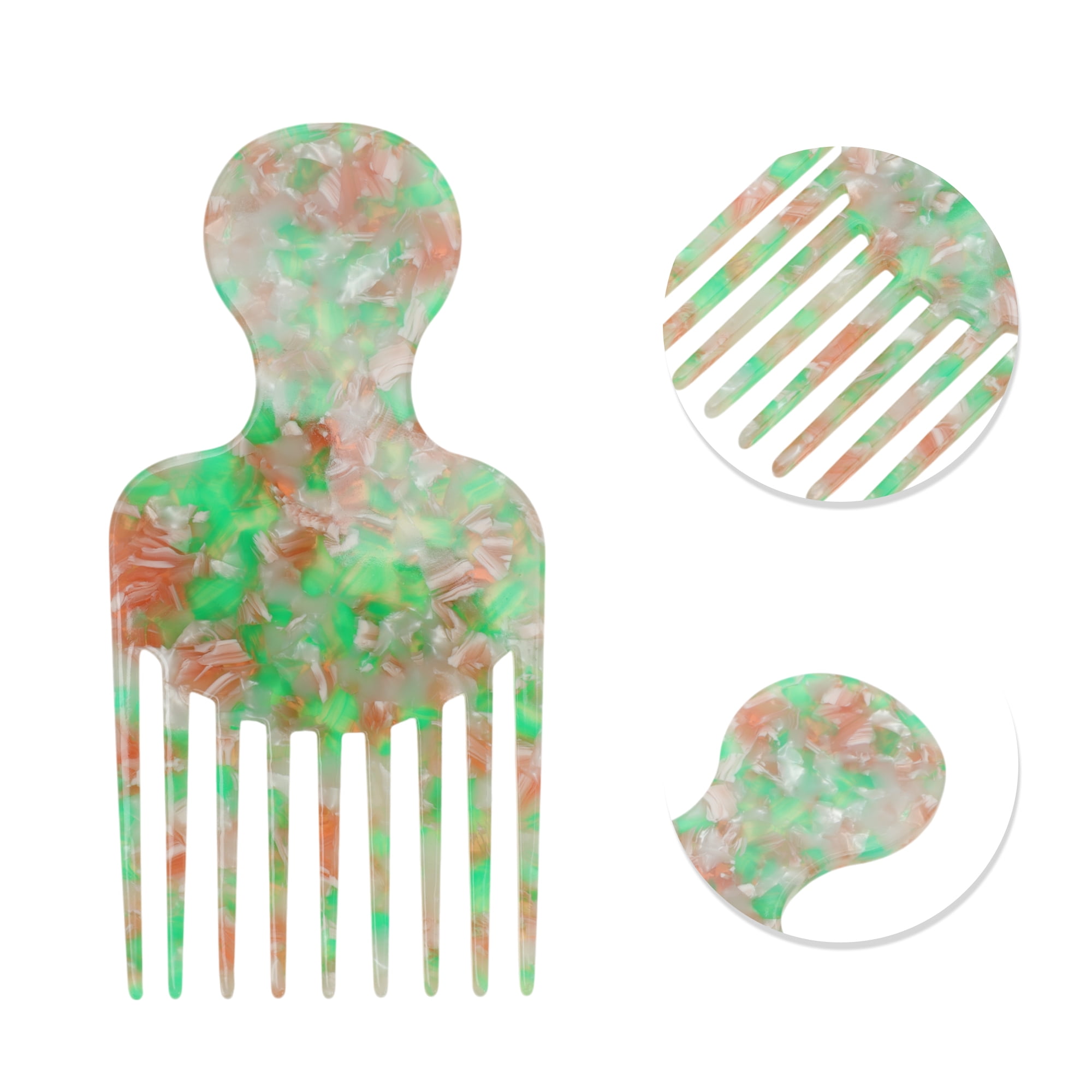 Unique Bargains 1 Pc Round Handle Marble Hair Insert Comb for All Hair Types Green
