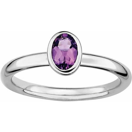 Sterling Silver Stackable Expressions Oval Amethyst Ring