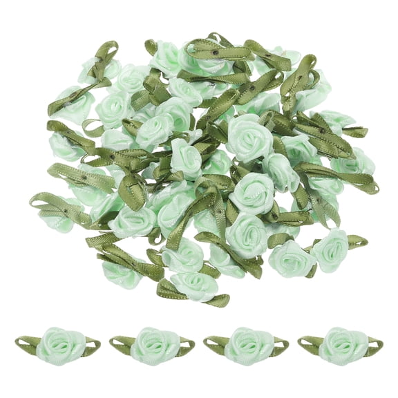 Uxcell 30Pcs Light Green Ribbon Roses 5/8"x1-3/16" Mini Roses for Sewing Appliques