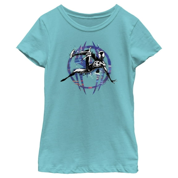 Girl's Spider-Man: Across the Spider-Verse Miles Morales Logo Graphic Tee Tahiti Blue Small