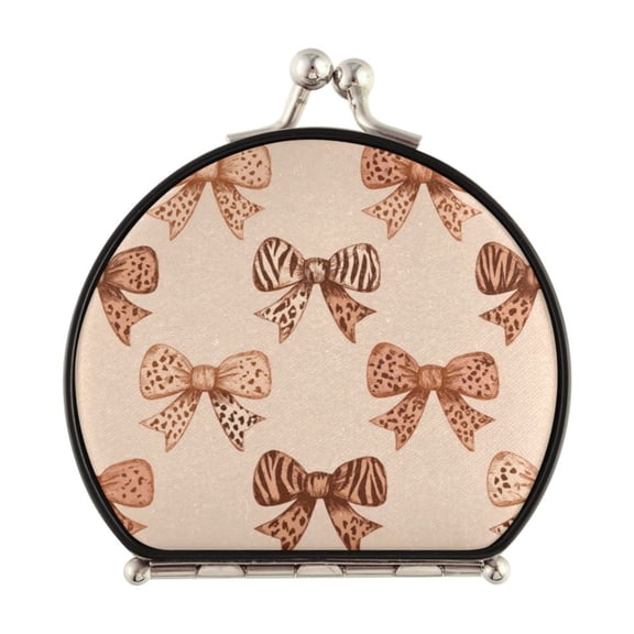 Portable Folding Mirror Compact Double Sided Travel Mirror Small Makeup Mirror Use Present for Women Leopard Print Bow