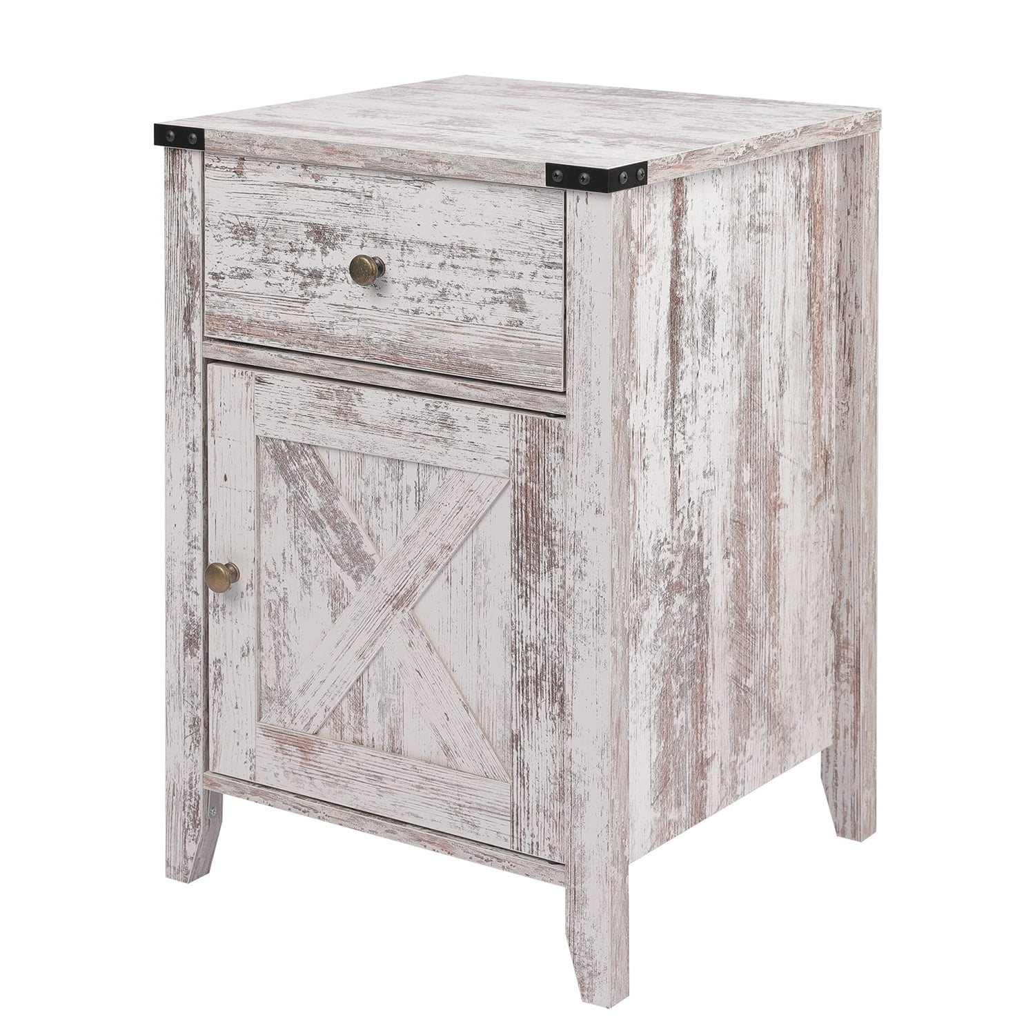 Tolead Barnwood Rustic Nightstand, Side Table with Barn Door and