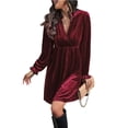 thumbnail image 6 of Levmjia Womens Velvet Dress Long Sleeve Party Evening V Neck Solid Color Skirt Cocktail Comfortable Stretch Elegant Commuting Outfit, 6 of 7