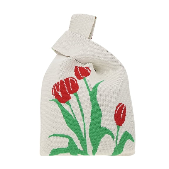 Unique Bargains 1 Pc Knitted Wrist Bag Flowers Gift Bag Beige