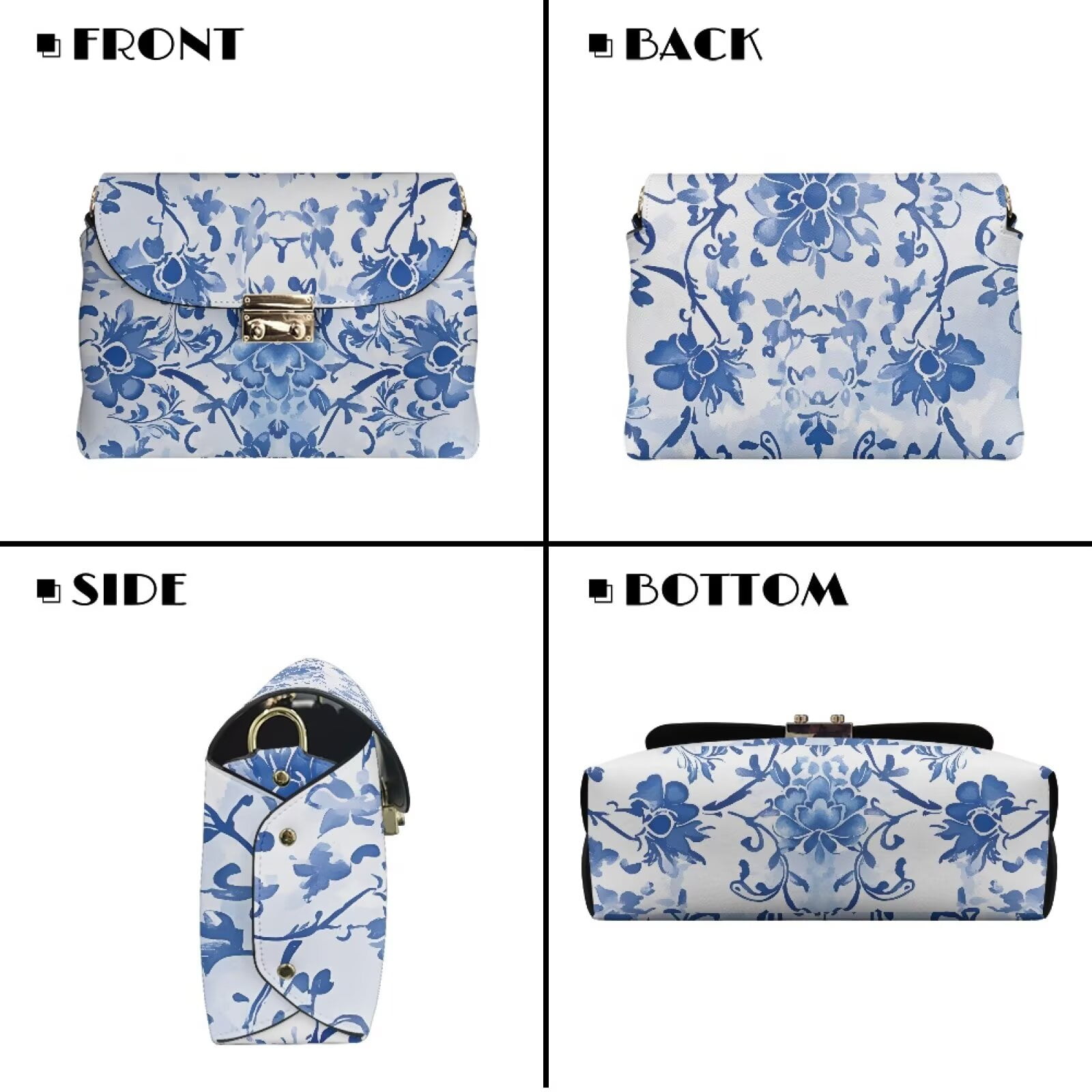 Pzuqiu Blue Flower Crossbody Bags Leather Women Versatile Soft Trendy Small Leather Crossbody Bags for Women with Chain Strap Fashion Craftsmanship for Daily Use