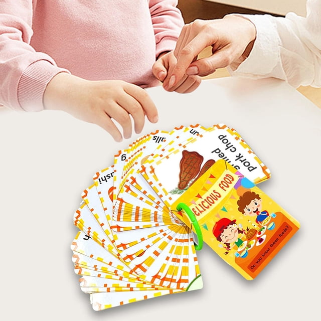 Tarjetas didácticas de comida, tarjetas didácticas de vocabulario, tarjetas didácticas interactivas de doble cara Montessori para niños pequeños para
