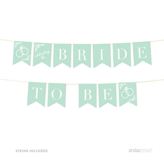 Bride To Be Floral Mint Green Wedding Hanging Pennant Party Banner with String