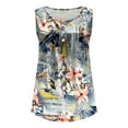 thumbnail image 3 of Wycnly Womens Tank Tops Summer Floral Print V-Neck Sleeveless T Shirts Fashion Button Flowy Pleated Swing Henley Shirts Breathable Tunic Blouse Vest Navy l Clearance Under $5, 3 of 3